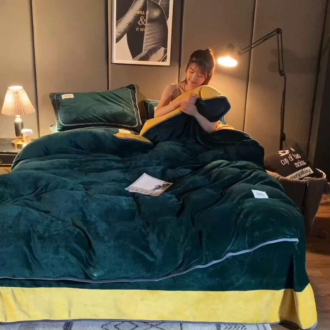 91家纺网 家纺一手货源 找家纺 栩裕纺织 2026新款网红爆款意式轻奢牛奶绒单被套被套单件被套单品 玛瑙绿