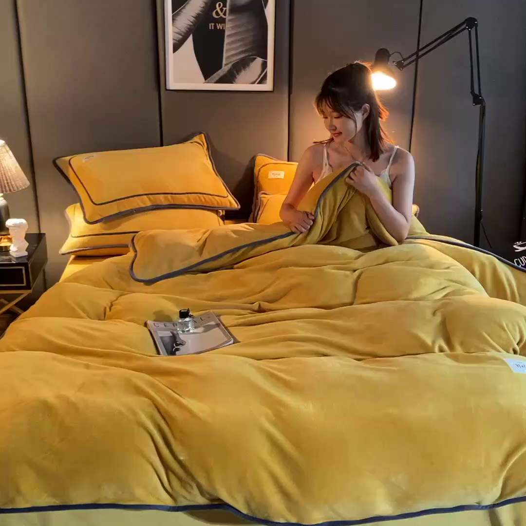 91家纺网 家纺一手货源 找家纺 栩裕纺织 2026新款网红爆款意式轻奢牛奶绒单被套被套单件被套单品 柠檬黄