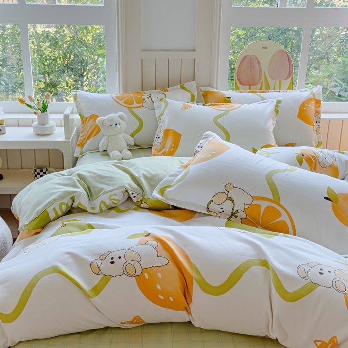 91家纺网 家纺一手货源 找家纺 佑佳2024新款140克磨毛印花植物羊绒四件套直播 柠檬熊