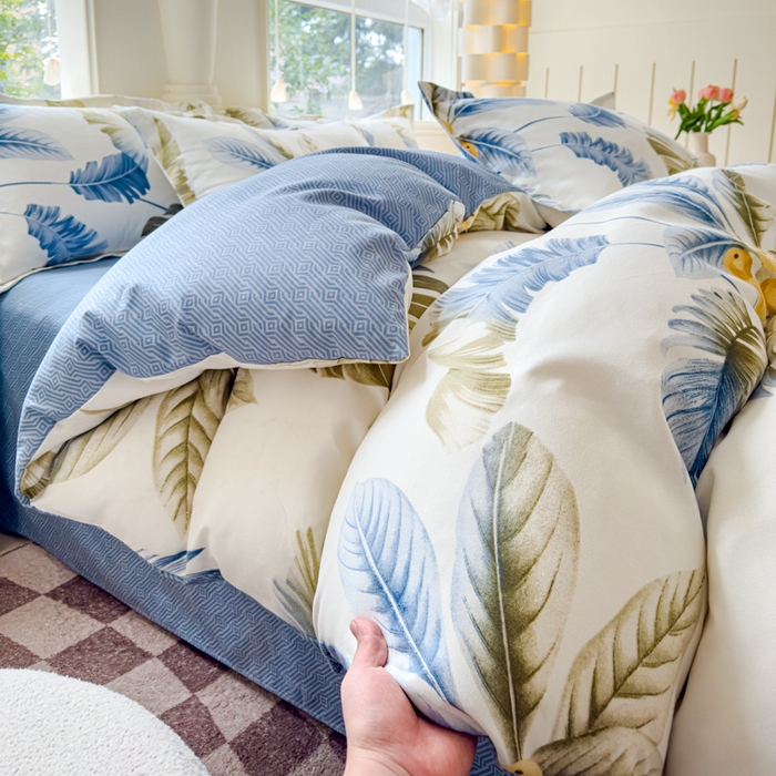 91家纺网 家纺一手货源 找家纺 佑佳2024新款140克磨毛印花植物羊绒四件套直播 千叶寻梦