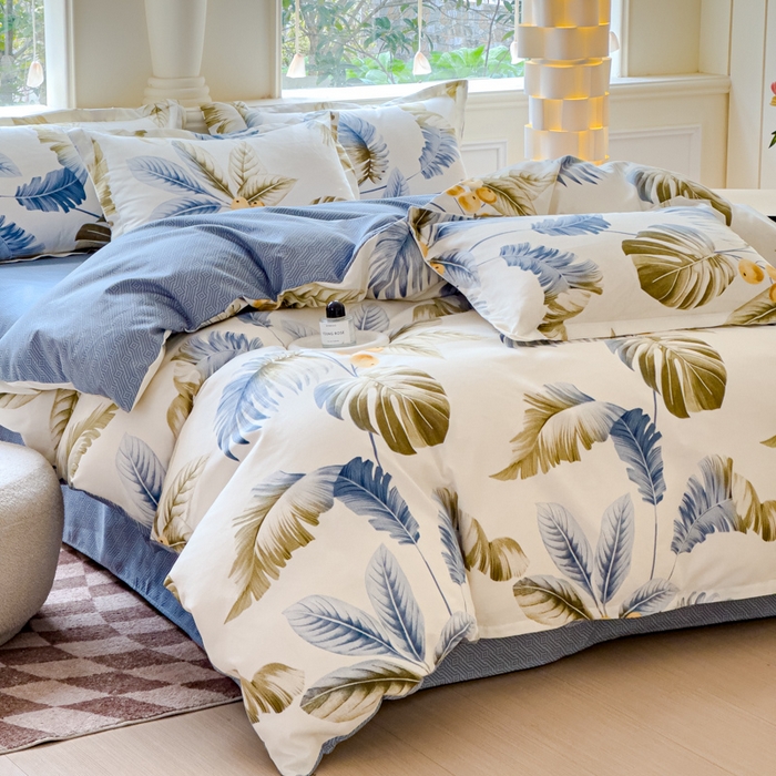 91家纺网 家纺一手货源 找家纺 佑佳2024新款140克磨毛印花植物羊绒四件套直播 千叶寻梦