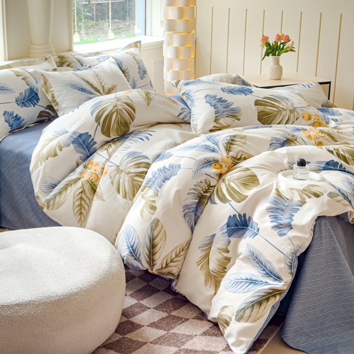 91家纺网 家纺一手货源 找家纺 佑佳2024新款140克磨毛印花植物羊绒四件套直播 千叶寻梦