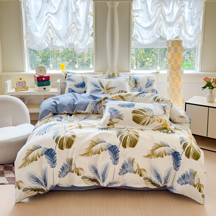 佑佳2024新款140克磨毛印花植物羊绒四件套直播 千叶寻梦