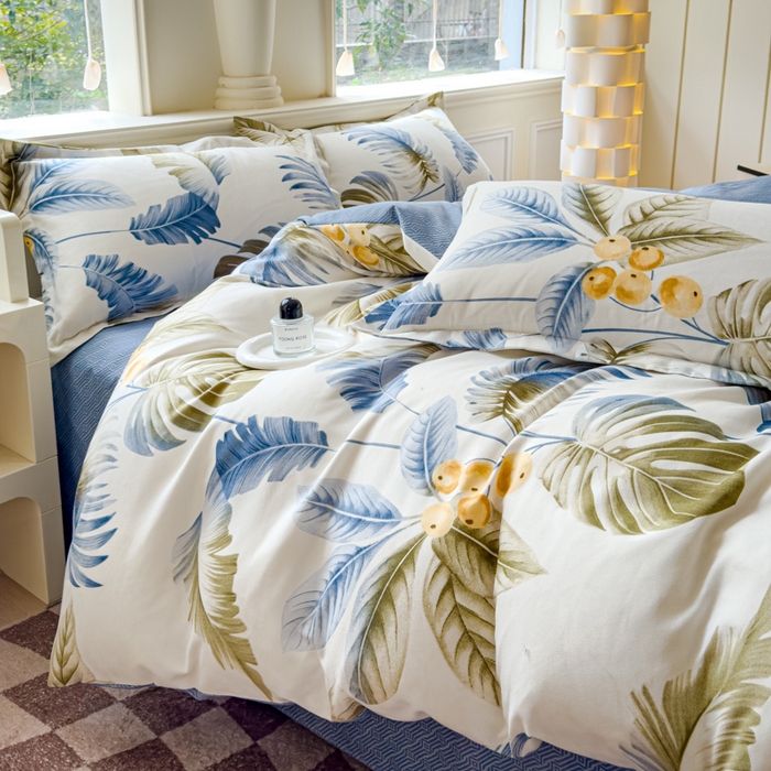 91家纺网 家纺一手货源 找家纺 佑佳2024新款140克磨毛印花植物羊绒四件套直播 千叶寻梦