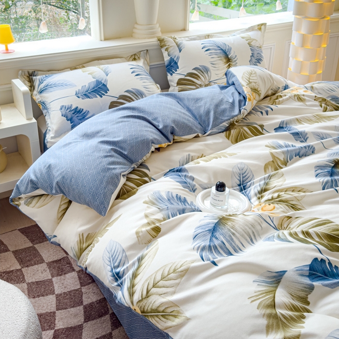 91家纺网 家纺一手货源 找家纺 佑佳2024新款140克磨毛印花植物羊绒四件套直播 千叶寻梦