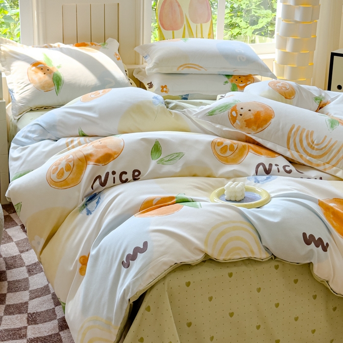 91家纺网 家纺一手货源 找家纺 佑佳2024新款140克磨毛印花植物羊绒四件套直播 甜橙-兰