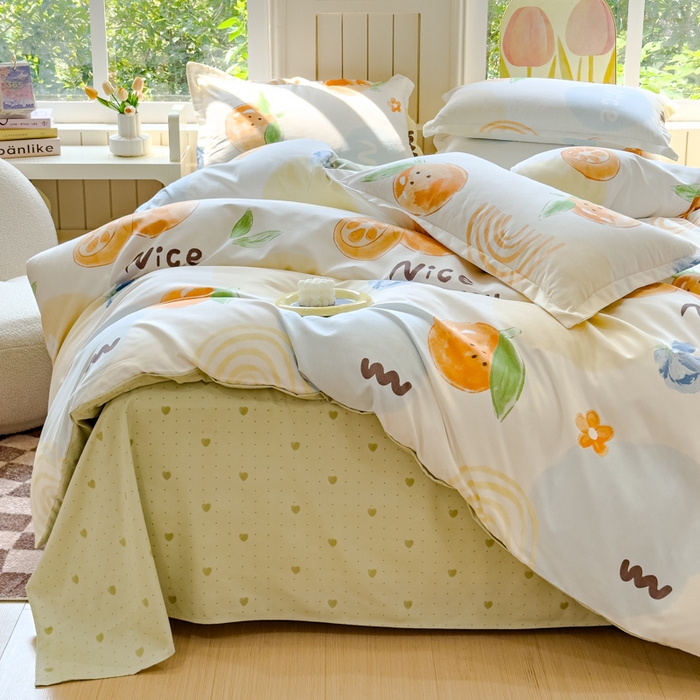 91家纺网 家纺一手货源 找家纺 佑佳2024新款140克磨毛印花植物羊绒四件套直播 甜橙-兰