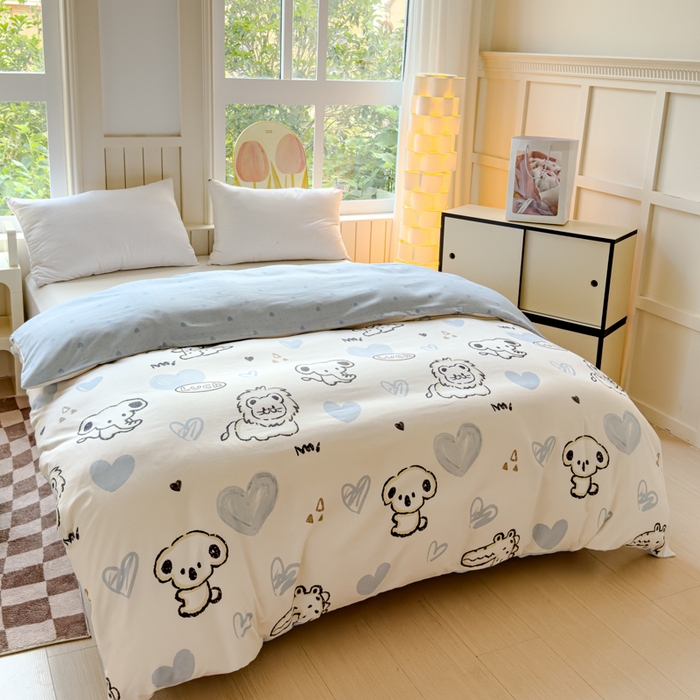 91家纺网 家纺一手货源 找家纺 佑佳2024新款140克磨毛印花植物羊绒四件套直播 涂鸦日记-米