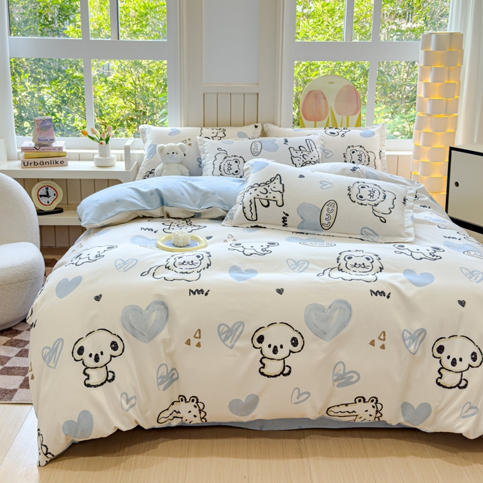 91家纺网 家纺一手货源 找家纺 佑佳2024新款140克磨毛印花植物羊绒四件套直播 涂鸦日记-米