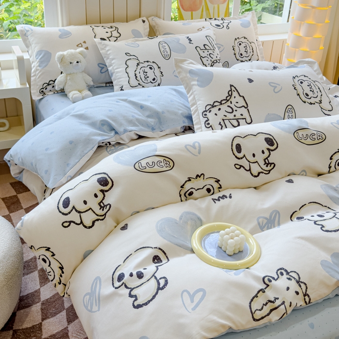 91家纺网 家纺一手货源 找家纺 佑佳2024新款140克磨毛印花植物羊绒四件套直播 涂鸦日记-米