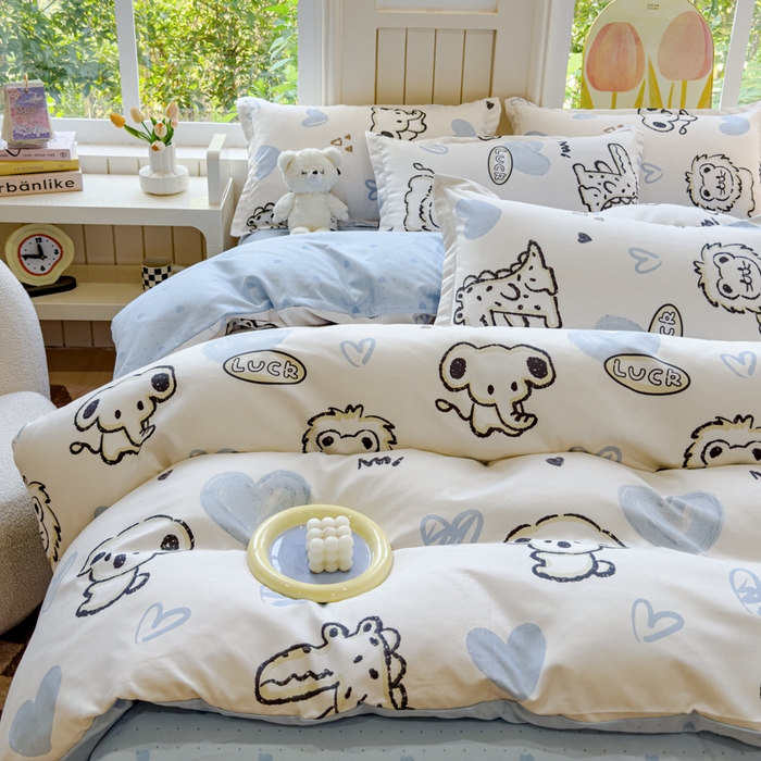 91家纺网 家纺一手货源 找家纺 佑佳2024新款140克磨毛印花植物羊绒四件套直播 涂鸦日记-米