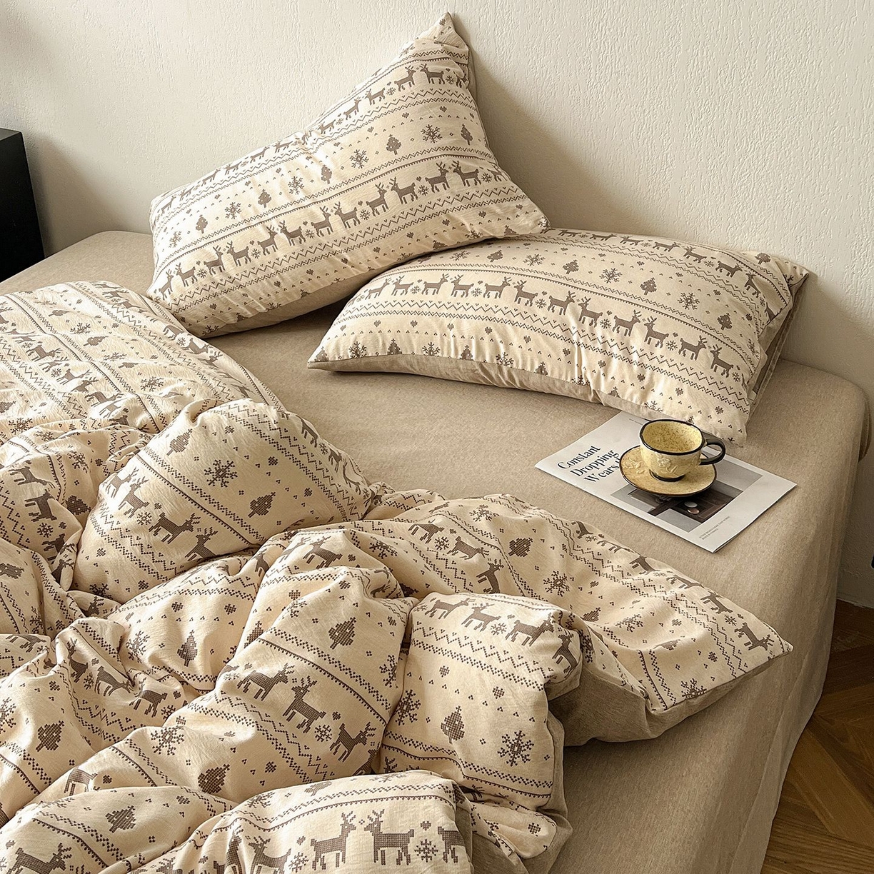 91家纺网 家纺一手货源 找家纺 恋之语 2026新款水洗色织提花工艺系列四件套（量大从优） 北欧童话