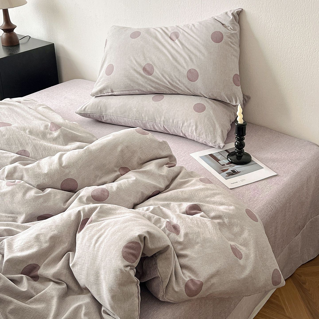 91家纺网 家纺一手货源 找家纺 恋之语 2026新款水洗色织提花工艺系列四件套（量大从优） 波点