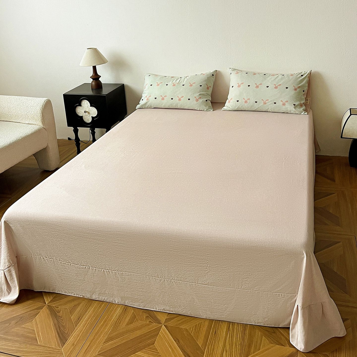 91家纺网 家纺一手货源 找家纺 恋之语 2026新款水洗色织提花工艺系列四件套（量大从优） 萌萌兔