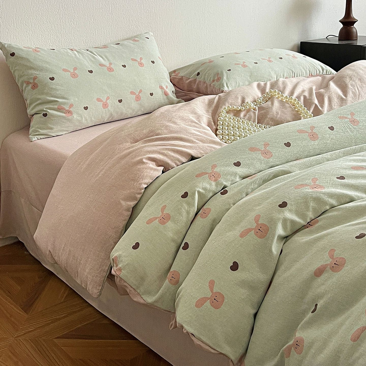 91家纺网 家纺一手货源 找家纺 恋之语 2026新款水洗色织提花工艺系列四件套（量大从优） 萌萌兔