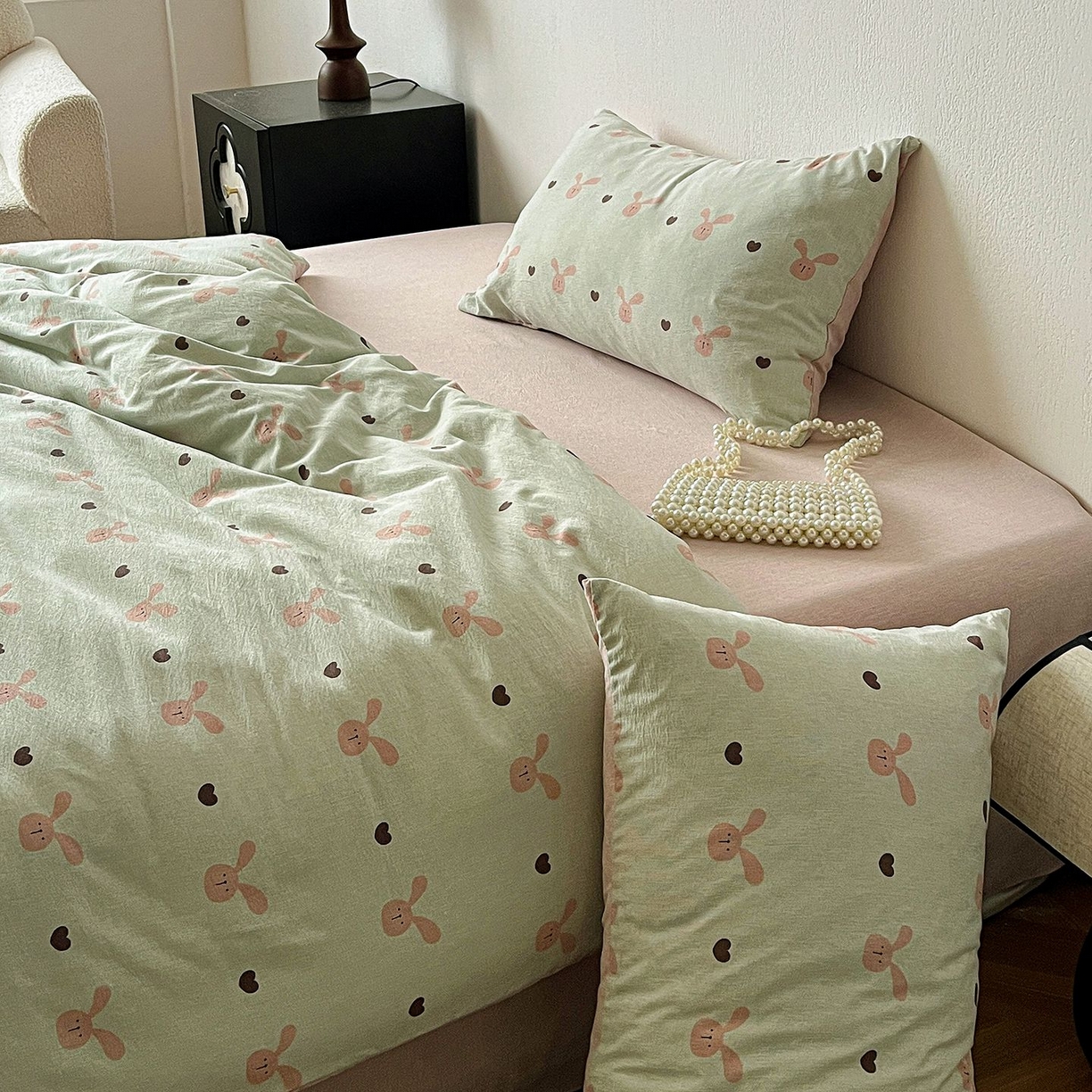 91家纺网 家纺一手货源 找家纺 恋之语 2026新款水洗色织提花工艺系列四件套（量大从优） 萌萌兔