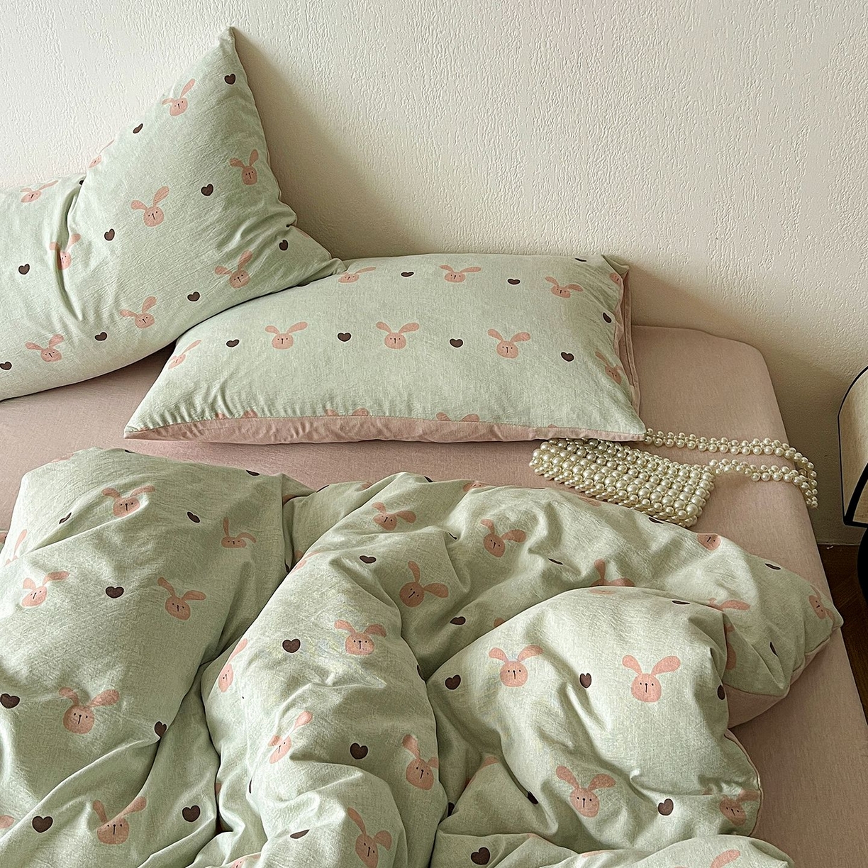 91家纺网 家纺一手货源 找家纺 恋之语 2026新款水洗色织提花工艺系列四件套（量大从优） 萌萌兔