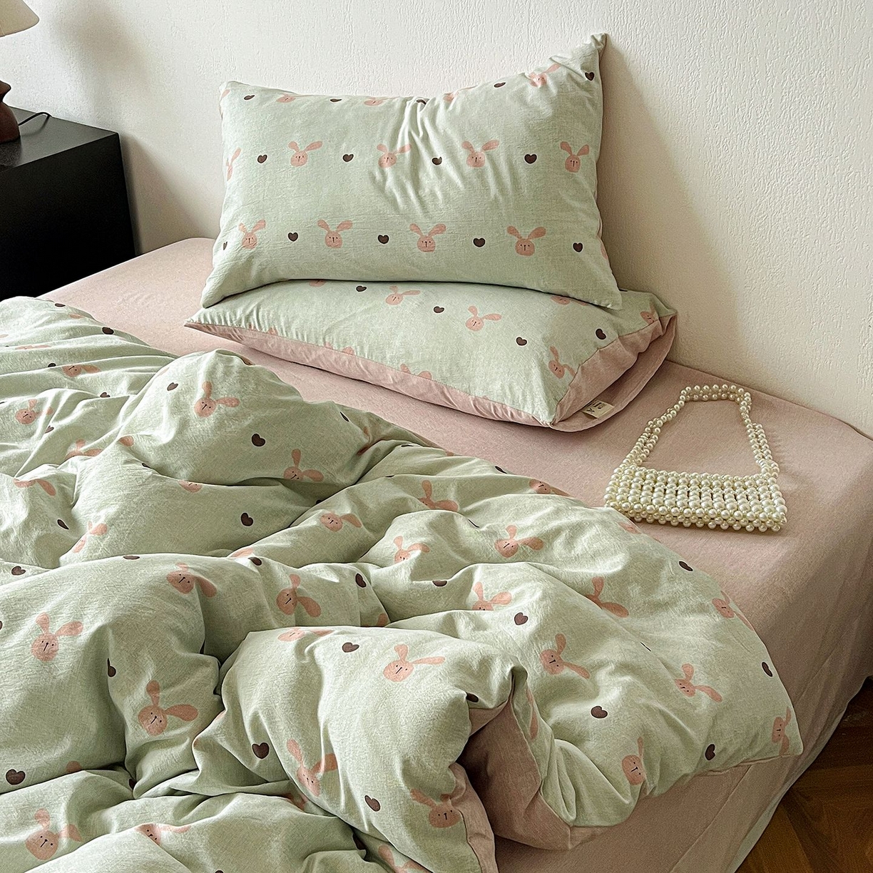 91家纺网 家纺一手货源 找家纺 恋之语 2026新款水洗色织提花工艺系列四件套（量大从优） 萌萌兔