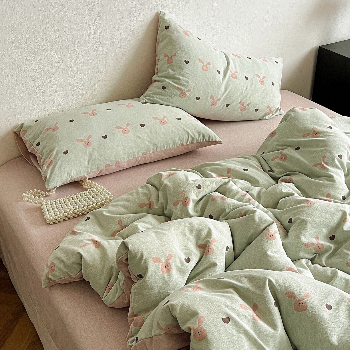 91家纺网 家纺一手货源 找家纺 恋之语 2026新款水洗色织提花工艺系列四件套（量大从优） 萌萌兔