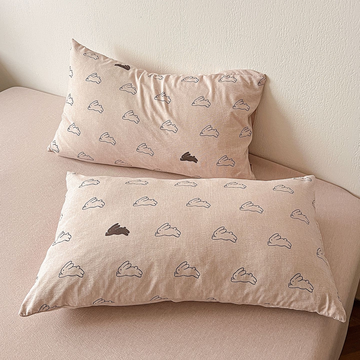 91家纺网 家纺一手货源 找家纺 恋之语 2026新款水洗色织提花工艺系列四件套（量大从优） 蘑菇兔-粉