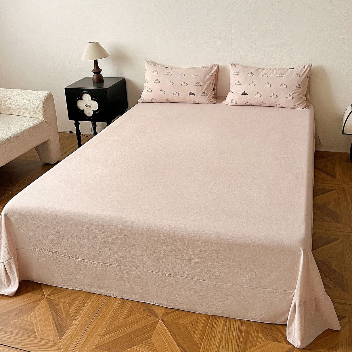 91家纺网 家纺一手货源 找家纺 恋之语 2026新款水洗色织提花工艺系列四件套（量大从优） 蘑菇兔-粉