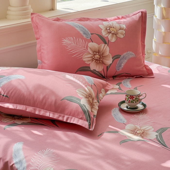 91家纺网 家纺一手货源 找家纺 佑佳2024新款140克磨毛印花植物羊绒四件套直播 醉恋一生-粉