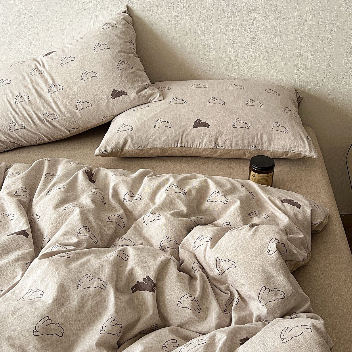 91家纺网 家纺一手货源 找家纺 恋之语 2026新款水洗色织提花工艺系列四件套（量大从优） 蘑菇兔-咖