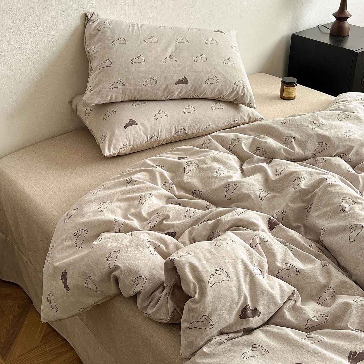 91家纺网 家纺一手货源 找家纺 恋之语 2026新款水洗色织提花工艺系列四件套（量大从优） 蘑菇兔-咖