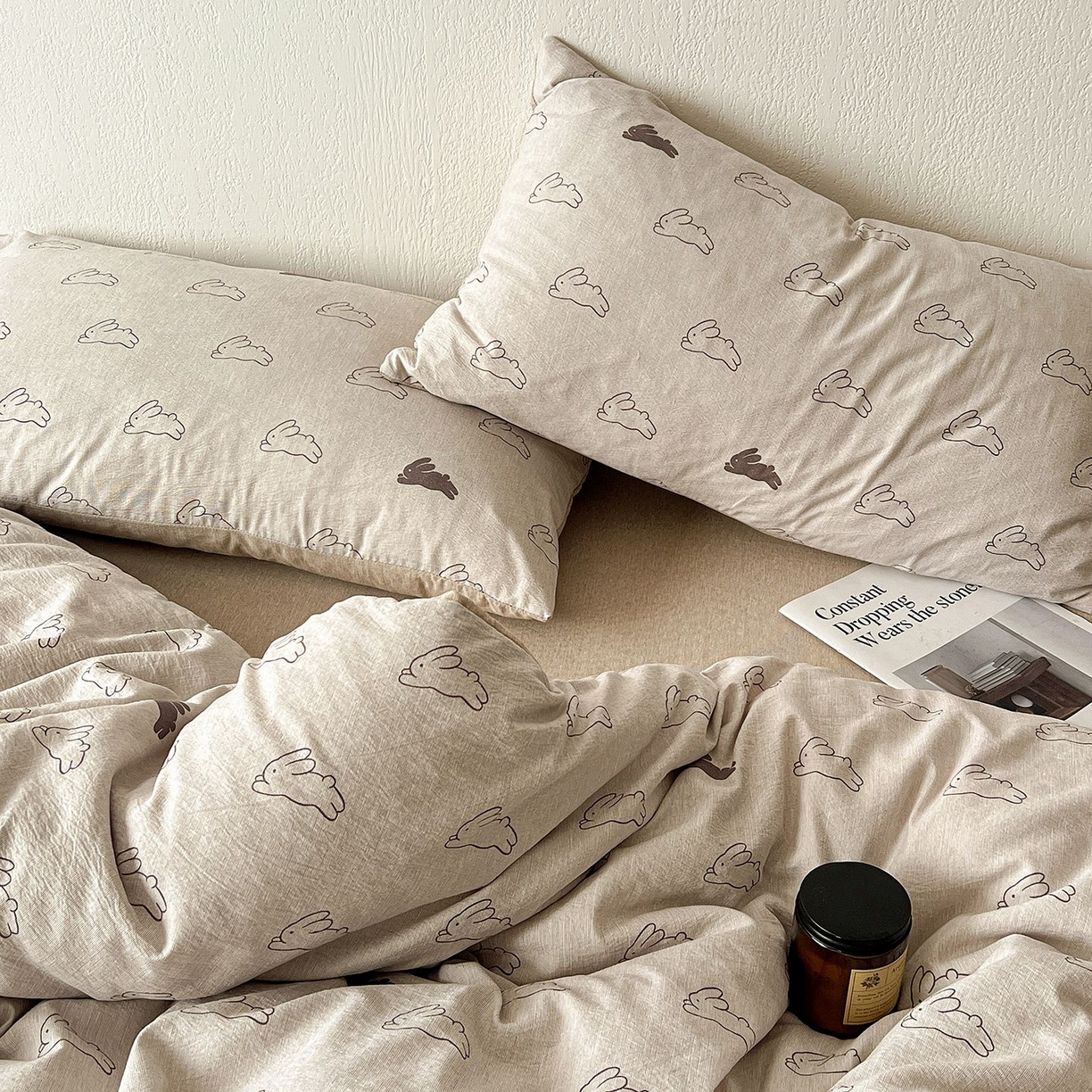 91家纺网 家纺一手货源 找家纺 恋之语 2026新款水洗色织提花工艺系列四件套（量大从优） 蘑菇兔-咖