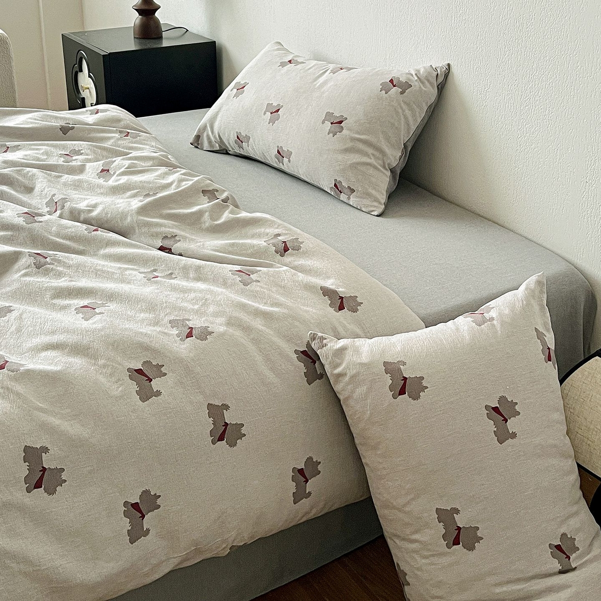 91家纺网 家纺一手货源 找家纺 恋之语 2026新款水洗色织提花工艺系列四件套（量大从优） 汪星人