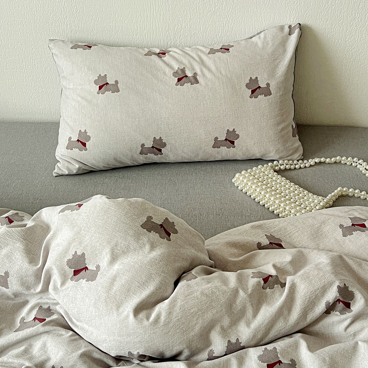 91家纺网 家纺一手货源 找家纺 恋之语 2026新款水洗色织提花工艺系列四件套（量大从优） 汪星人