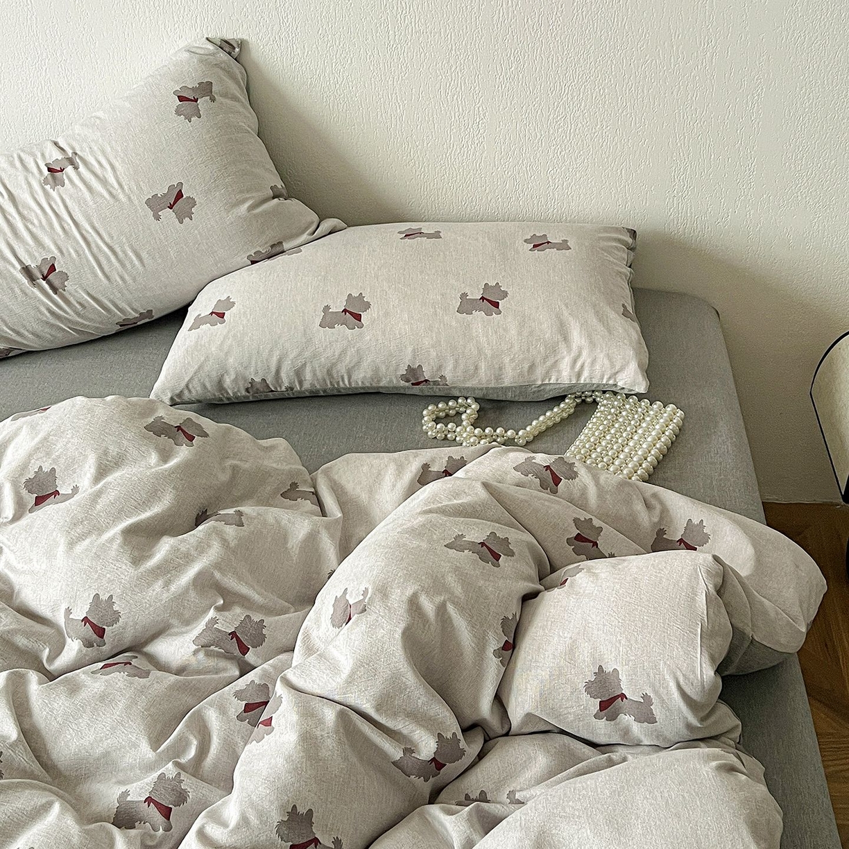 91家纺网 家纺一手货源 找家纺 恋之语 2026新款水洗色织提花工艺系列四件套（量大从优） 汪星人