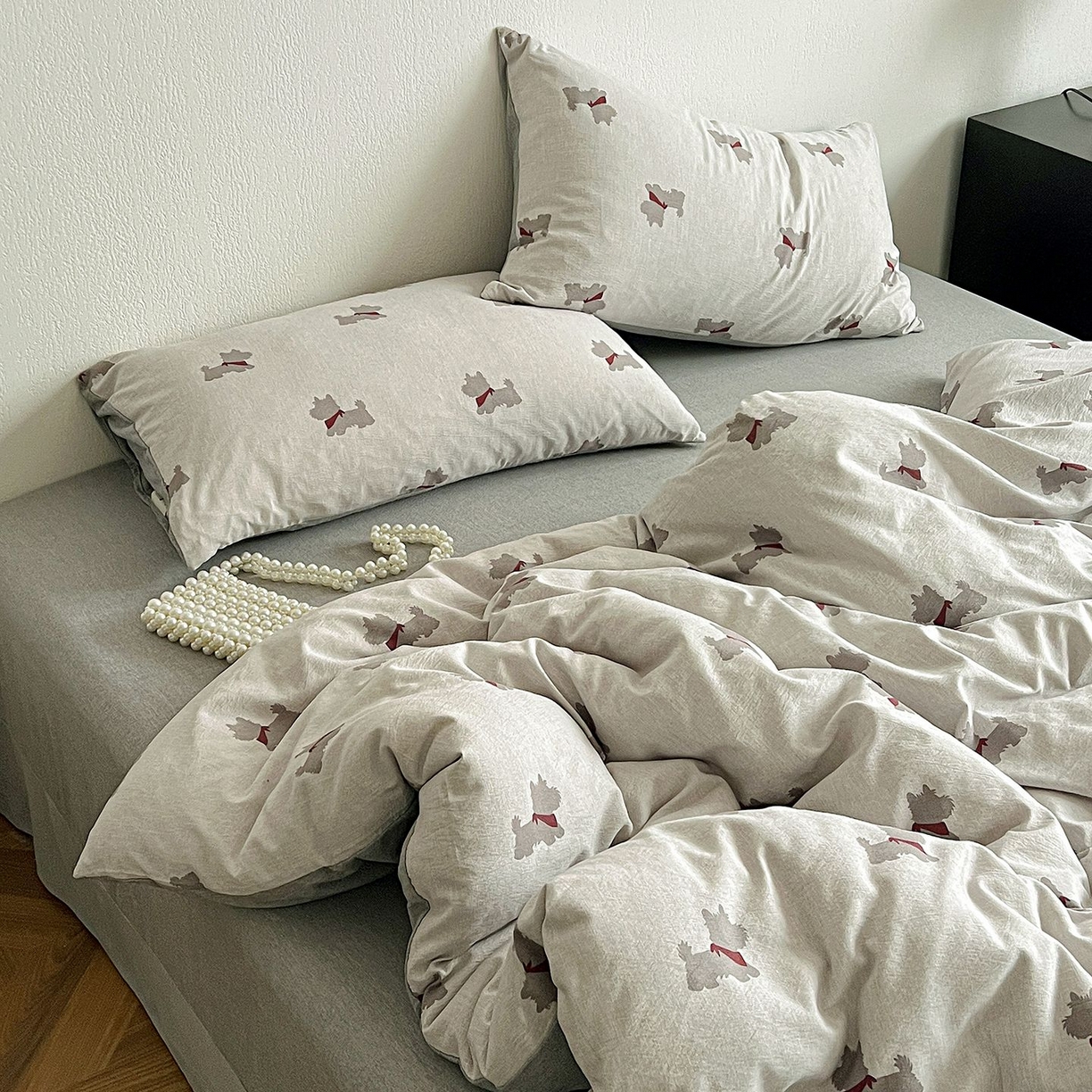 91家纺网 家纺一手货源 找家纺 恋之语 2026新款水洗色织提花工艺系列四件套（量大从优） 汪星人