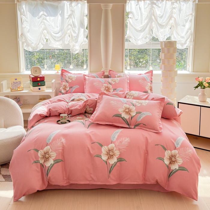 91家纺网 家纺一手货源 找家纺 总-佑佳2024新款140克磨毛印花植物羊绒四件套直播