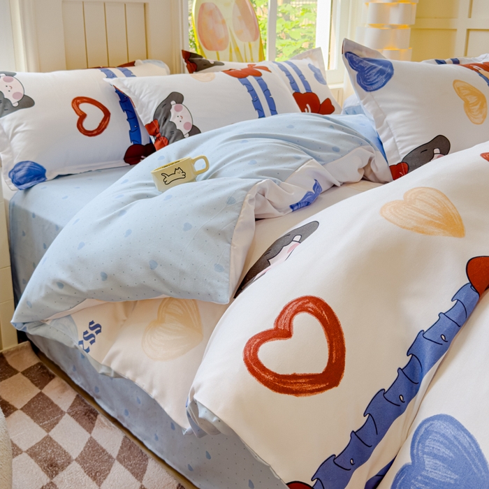 91家纺网 家纺一手货源 找家纺 佑佳家纺 2024新款磨毛印花植物羊绒单被套 爱心女孩