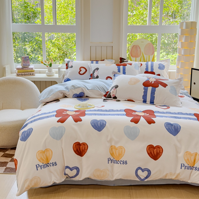 91家纺网 家纺一手货源 找家纺 佑佳家纺 2024新款磨毛印花植物羊绒单被套 爱心女孩