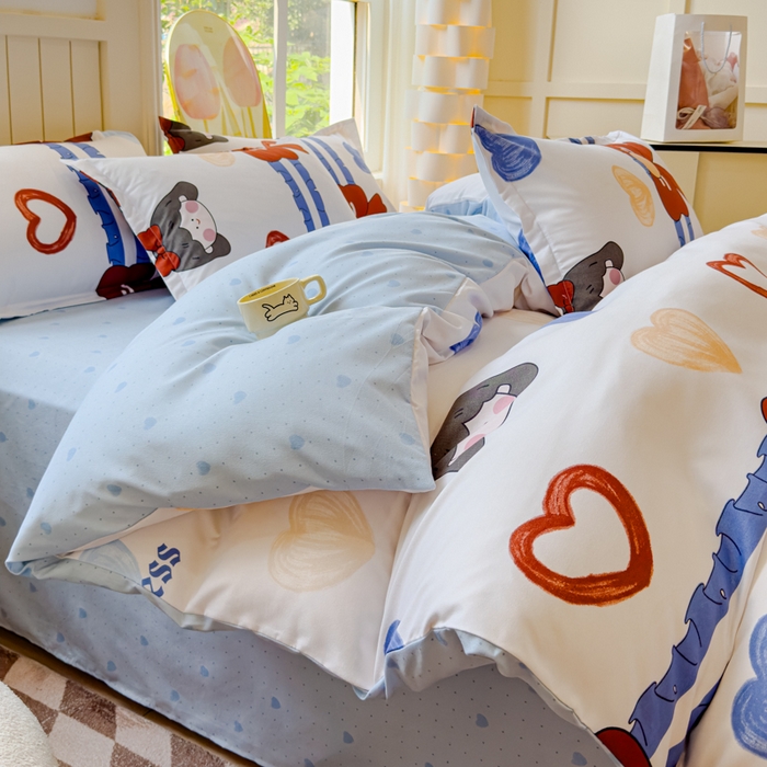 91家纺网 家纺一手货源 找家纺 佑佳家纺 2024新款磨毛印花植物羊绒单被套 爱心女孩