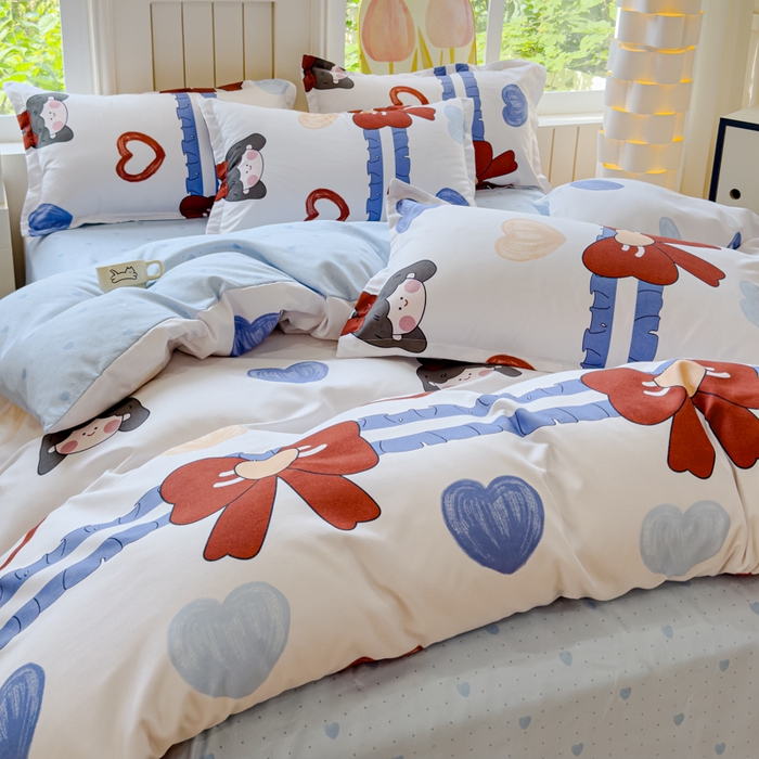 91家纺网 家纺一手货源 找家纺 佑佳家纺 2024新款磨毛印花植物羊绒单被套 爱心女孩