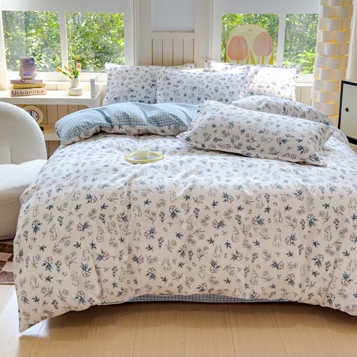 91家纺网 家纺一手货源 找家纺 佑佳家纺 2024新款磨毛印花植物羊绒单被套 草莓兔