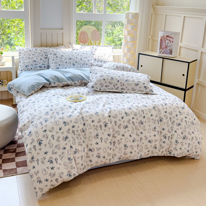 91家纺网 家纺一手货源 找家纺 佑佳家纺 2024新款磨毛印花植物羊绒单被套 草莓兔