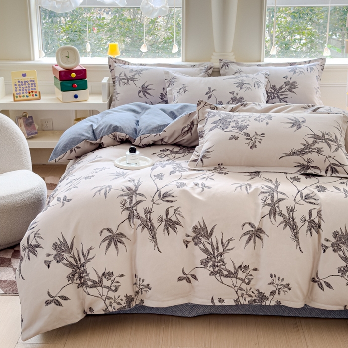 91家纺网 家纺一手货源 找家纺 佑佳家纺 2024新款磨毛印花植物羊绒单被套 朵朵华林