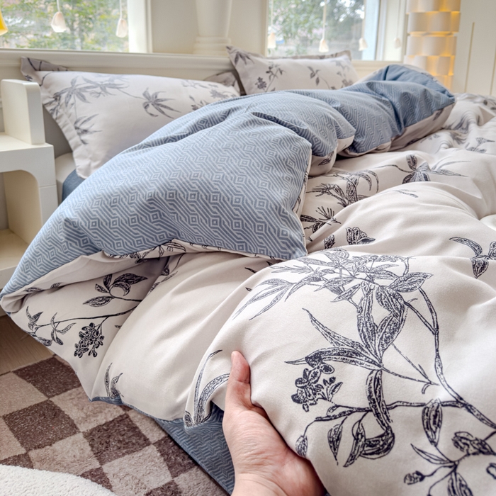 91家纺网 家纺一手货源 找家纺 佑佳家纺 2024新款磨毛印花植物羊绒单被套 朵朵华林