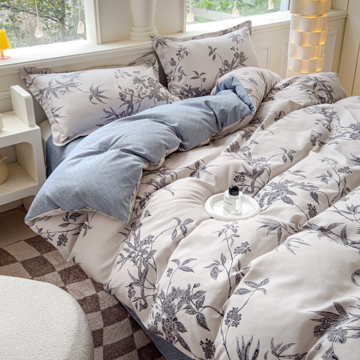 91家纺网 家纺一手货源 找家纺 佑佳家纺 2024新款磨毛印花植物羊绒单被套 朵朵华林