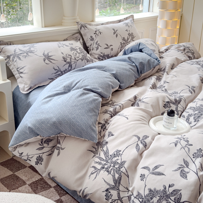 91家纺网 家纺一手货源 找家纺 佑佳家纺 2024新款磨毛印花植物羊绒单被套 朵朵华林