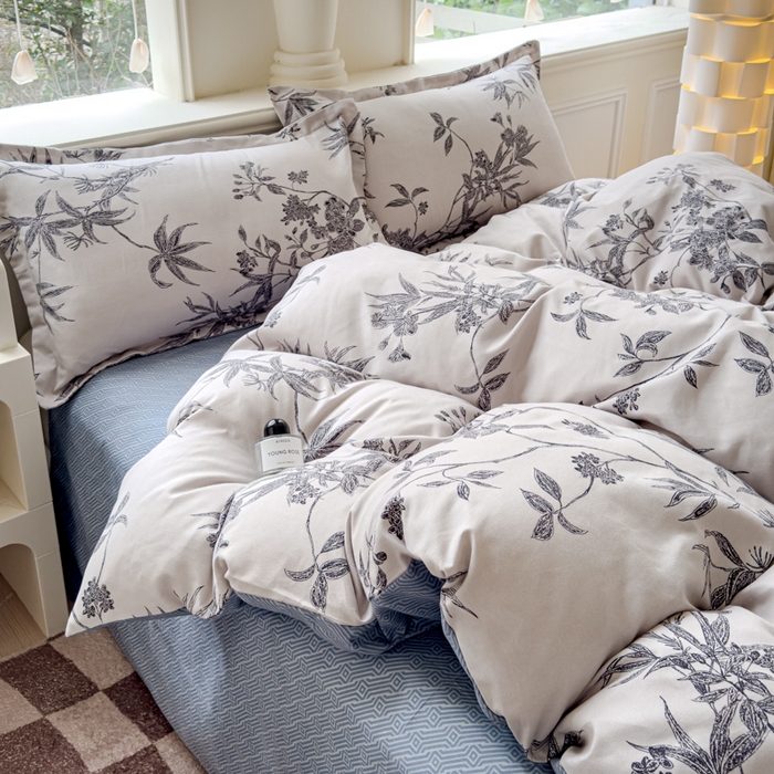 91家纺网 家纺一手货源 找家纺 佑佳家纺 2024新款磨毛印花植物羊绒单被套 朵朵华林