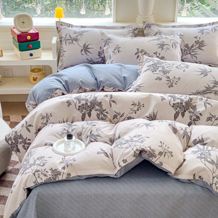 91家纺网 家纺一手货源 找家纺 佑佳家纺 2024新款磨毛印花植物羊绒单被套 朵朵华林