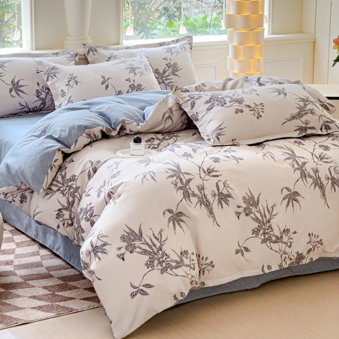 91家纺网 家纺一手货源 找家纺 佑佳家纺 2024新款磨毛印花植物羊绒单被套 朵朵华林