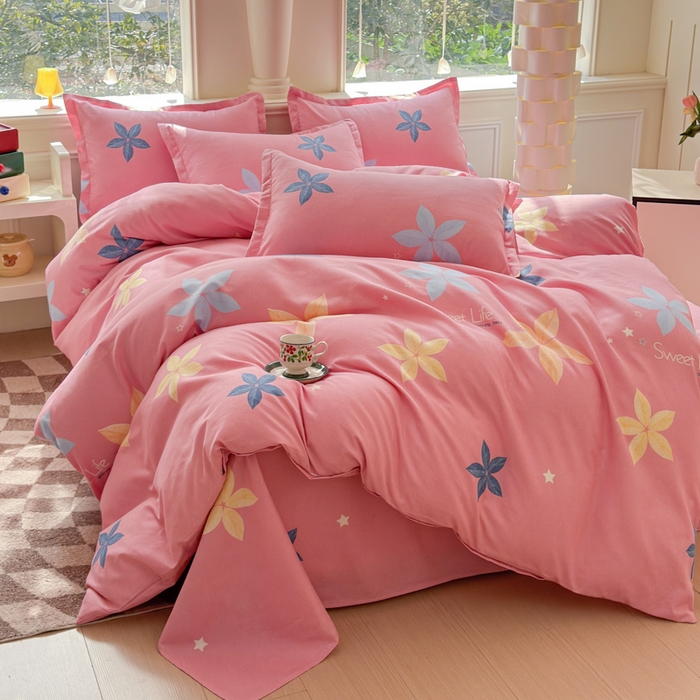 91家纺网 家纺一手货源 找家纺 佑佳家纺 2024新款磨毛印花植物羊绒单被套 花蔓梦境-粉