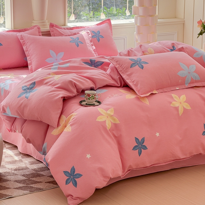 91家纺网 家纺一手货源 找家纺 佑佳家纺 2024新款磨毛印花植物羊绒单被套 花蔓梦境-粉