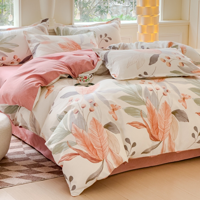 91家纺网 家纺一手货源 找家纺 佑佳家纺 2024新款磨毛印花植物羊绒单被套 花舞佳人